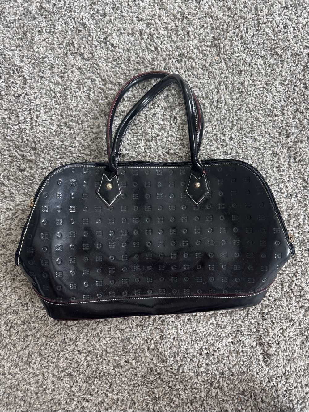 ARCADIA Italy Black Embossed Patent Leather Satchel Tote Top Handle Handbag